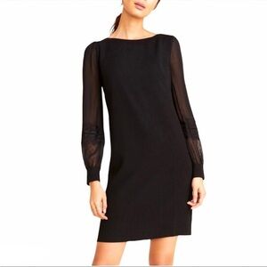 Ann Taylor Black Shift Dress With Sheer Lace And Swiss Dot Long Sleeves Size 6